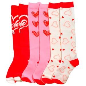 3 Pairs Jeyiour Heart/Love/Sweatheart Knee-High Socks, One Size (Shoe Size 5-9)